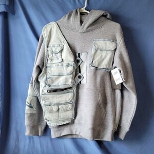 Copper Rivet Hoodie Gray With Denim Pockets Cotton/Poly New With Tags Kids 14‎